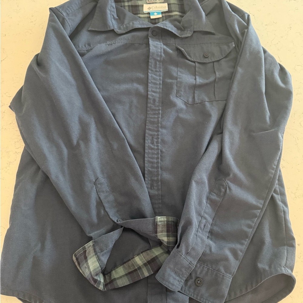 Columbia Shirt Mens Large Blue Advanced Evaporation Omni Wick Button Up Outdoors
